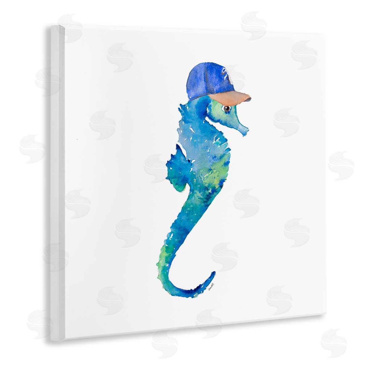 Blue Seahorse in Hat Wood Plaque Wall Art, Home Decor by Lanie Loreth