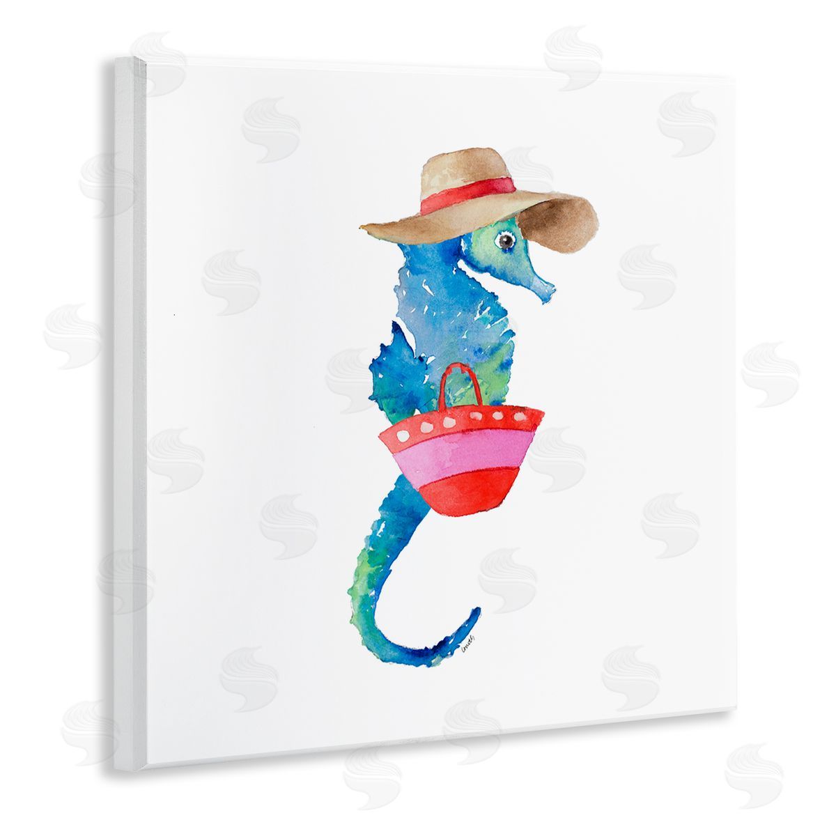 Seahorse in Beach Hat Wood Plaque Wall Art, Home Decor by Lanie Loreth