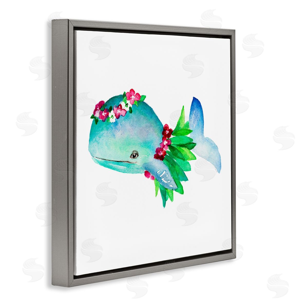 Hula Skirt Whale Grey Floating Frame Canvas Wall Art, Home Decor by Lanie Loreth