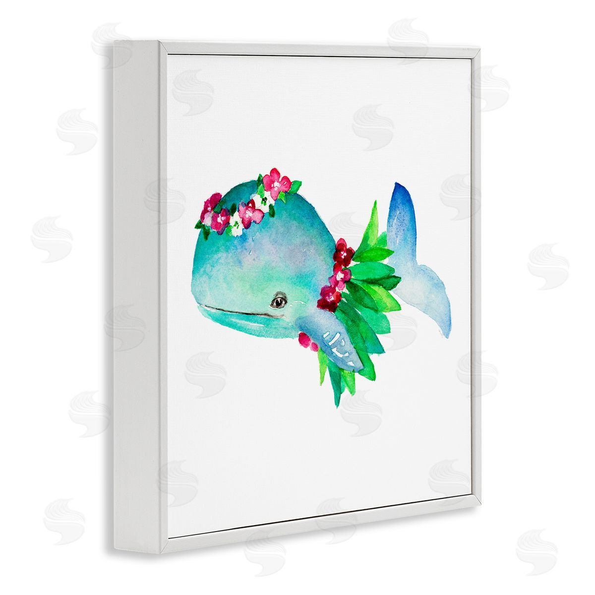 Hula Skirt Whale White Frame Print Wall Art, Home Decor by Lanie Loreth