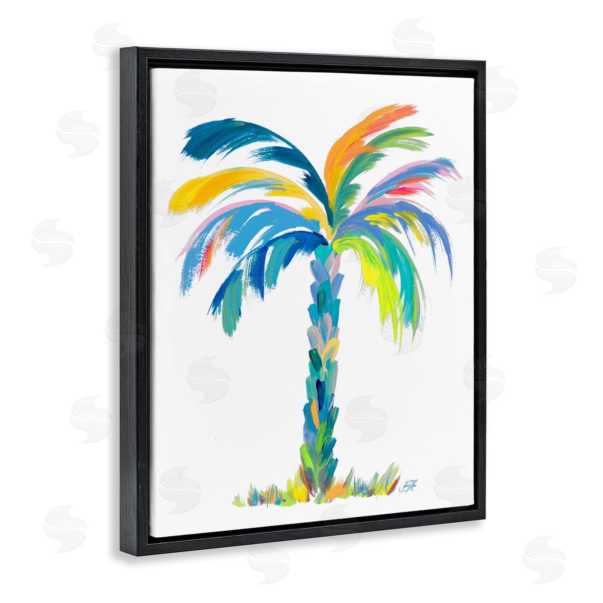 Bold Brushed Palm Black Floating Frame Canvas Wall Art, Home Decor by Julie DeRice
