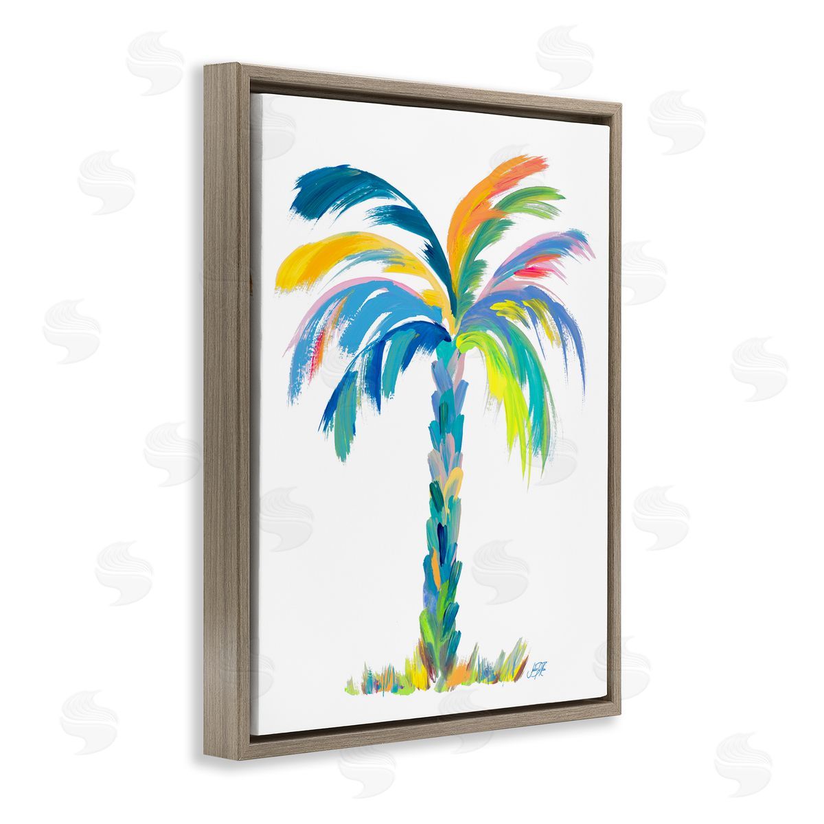 Bold Brushed Palm Brown Floating Frame Canvas Wall Art, Home Decor by Julie DeRice
