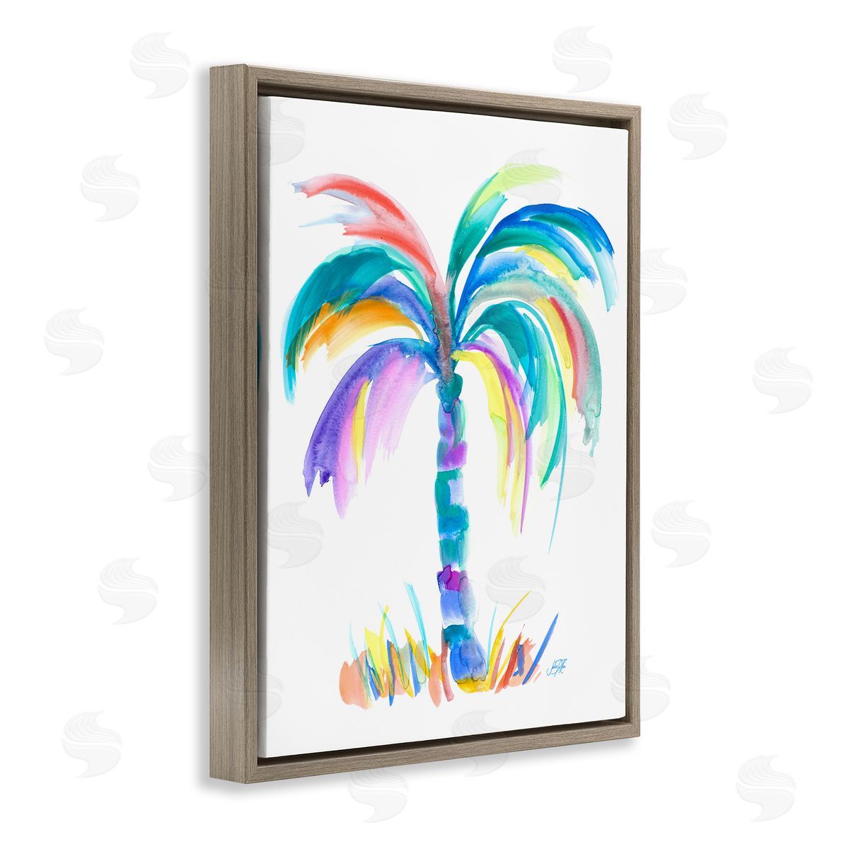 Brushed Palm Tree Brown Floating Frame Canvas Wall Art, Home Decor by Julie DeRice