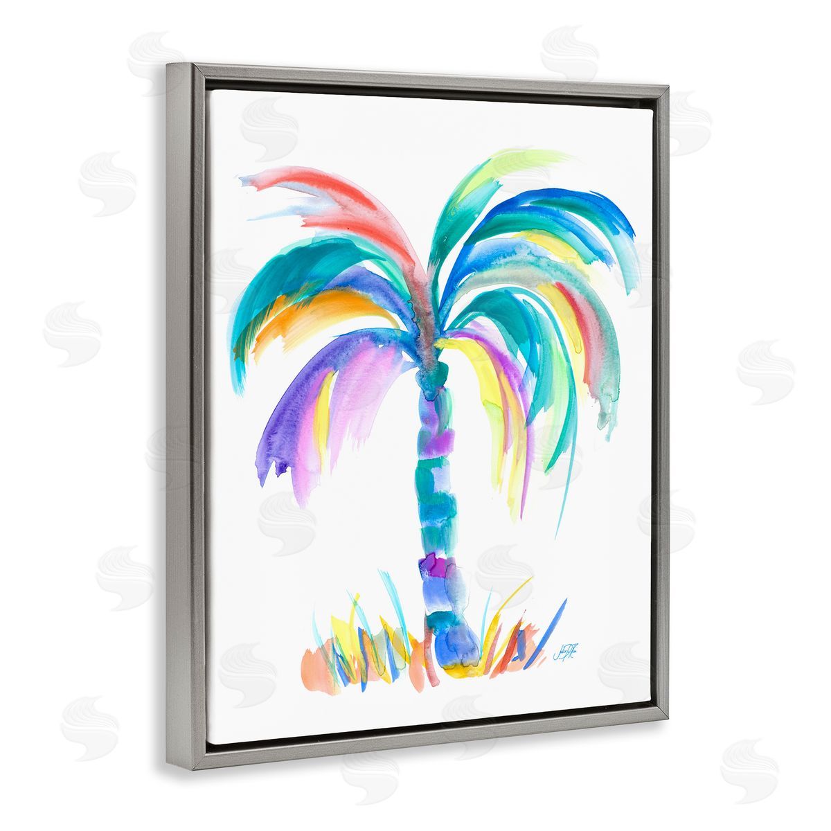 Brushed Palm Tree Grey Floating Frame Canvas Wall Art, Home Decor by Julie DeRice