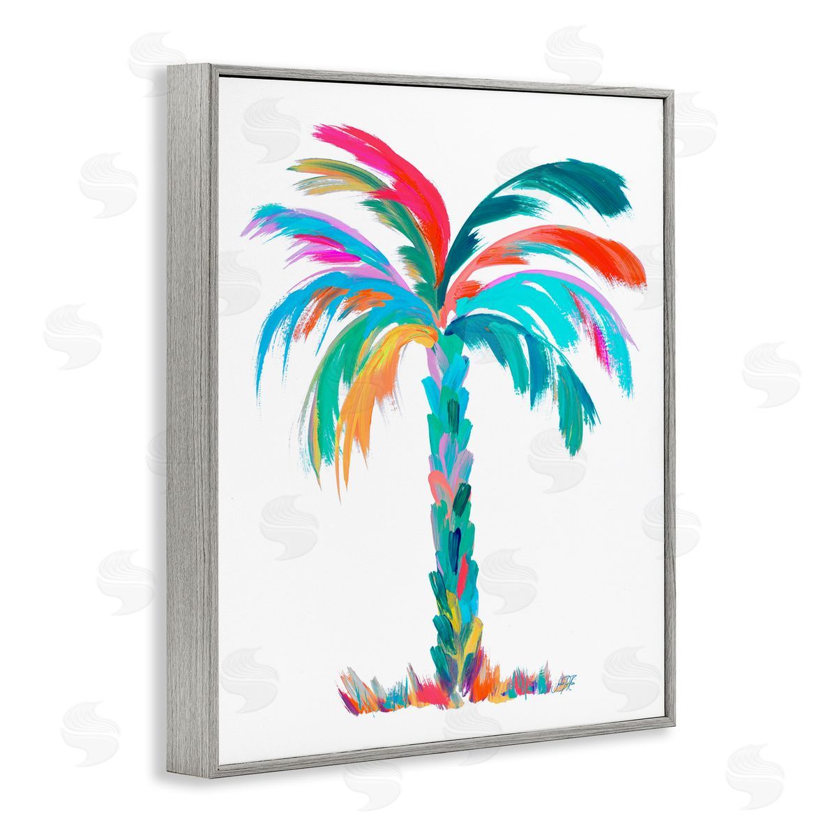 Vivid Palm Tree Grey Frame Print Wall Art, Home Decor by Julie DeRice