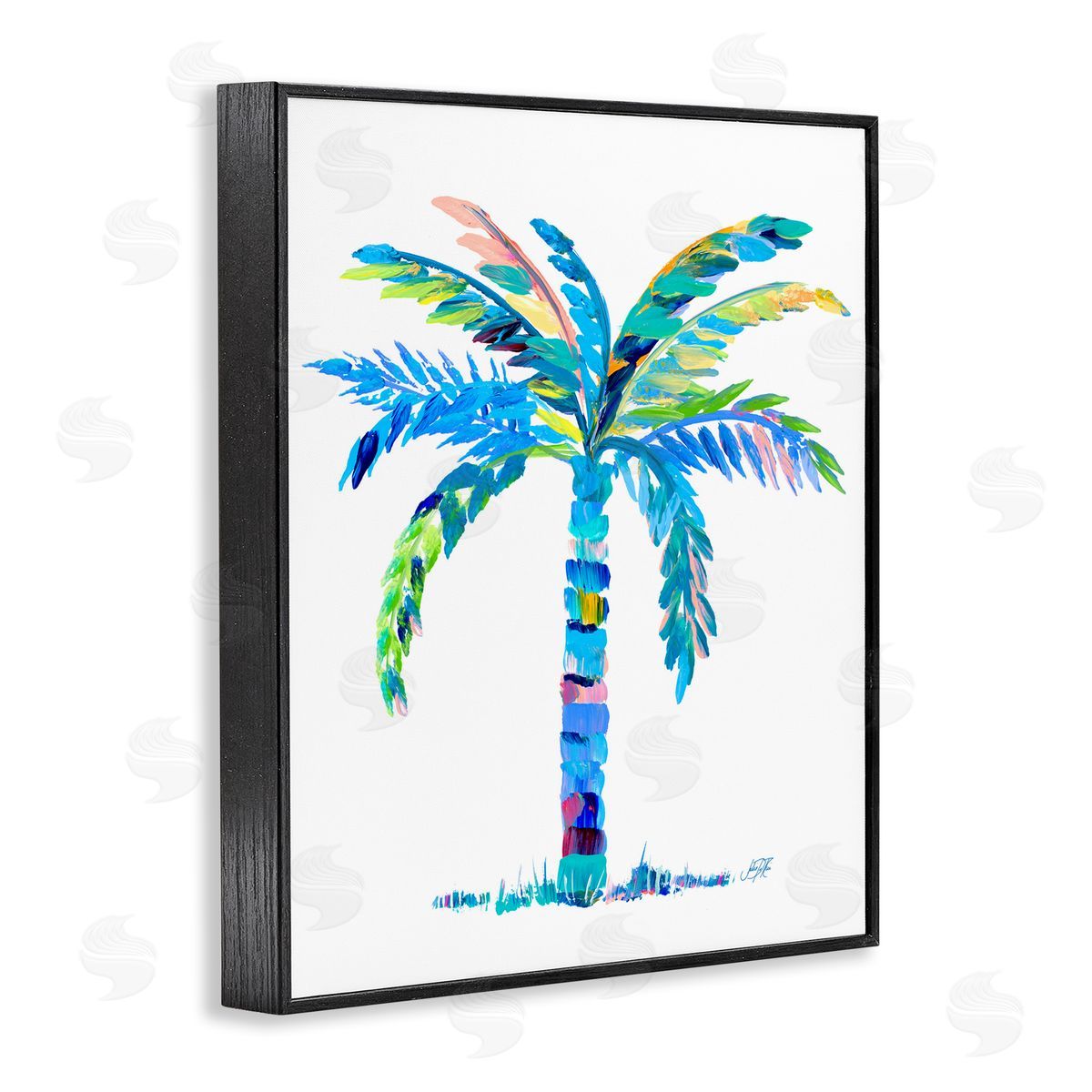 Bold Blue Palm Tree Black Frame Print Wall Art, Home Decor by Julie DeRice