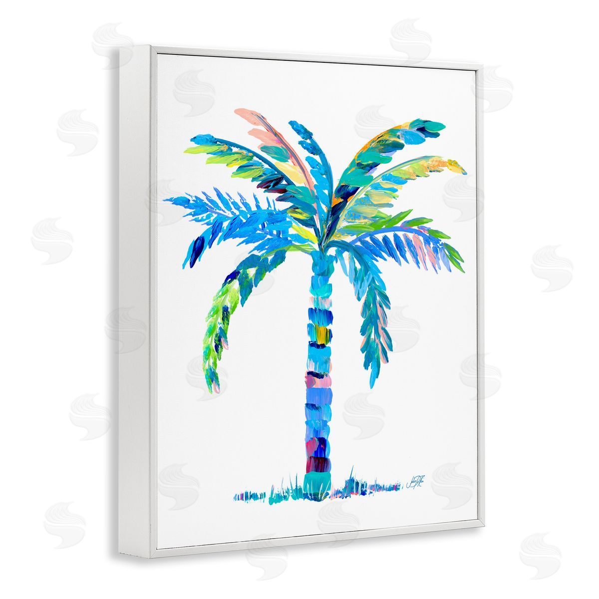 Bold Blue Palm Tree White Frame Print Wall Art, Home Decor by Julie DeRice