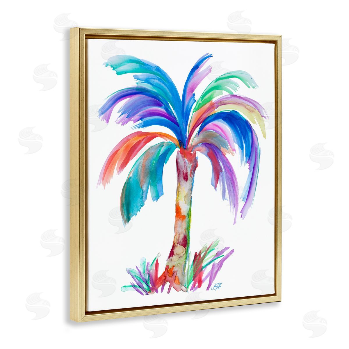 Bold Palm Tree Gold Floating Frame Canvas Wall Art, Home Decor by Julie DeRice