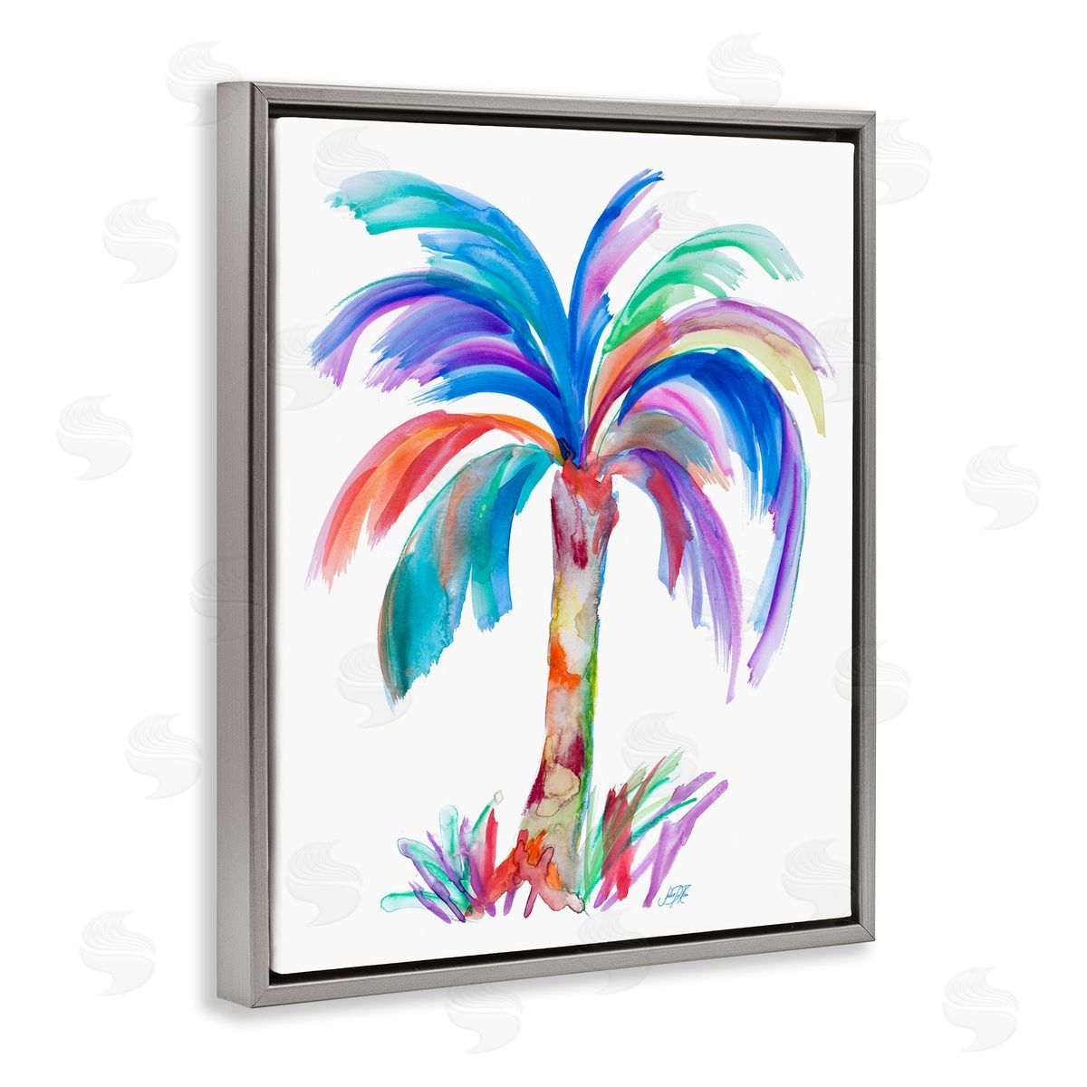 Bold Palm Tree Grey Floating Frame Canvas Wall Art, Home Decor by Julie DeRice