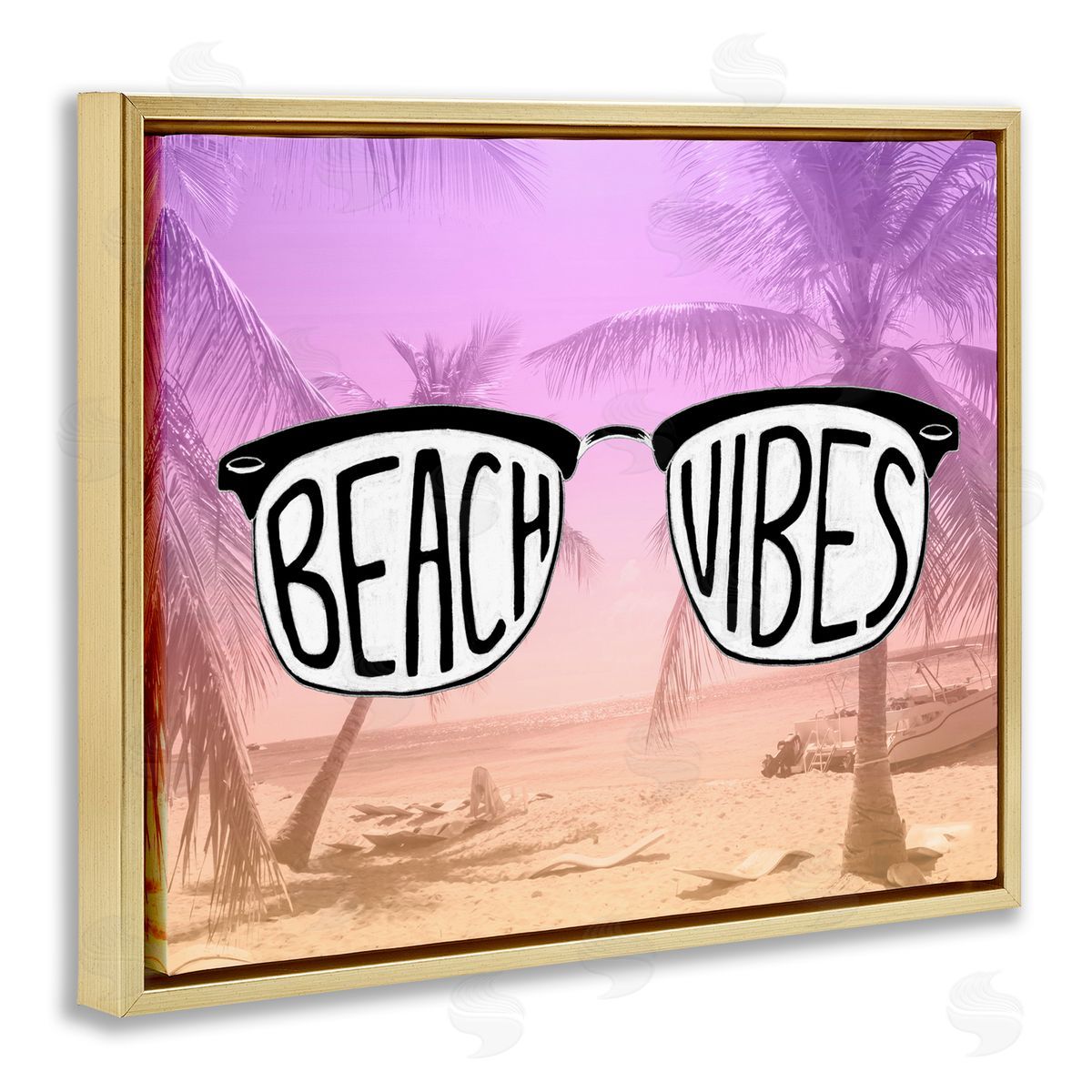 Tropical Beach Vibes Gold Floating Frame Canvas Wall Art, Home Decor by Emily Navas