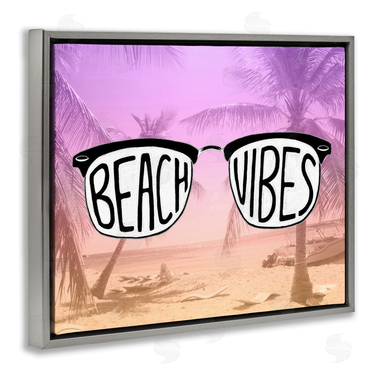 Tropical Beach Vibes Grey Floating Frame Canvas Wall Art, Home Decor by Emily Navas