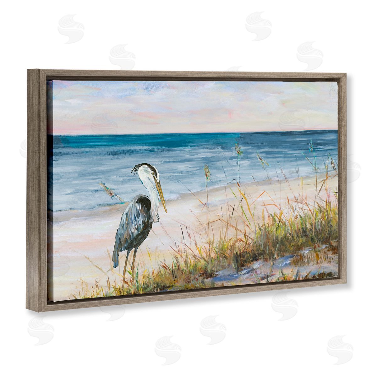 Calm Pelican on Beach Brown Floating Frame Canvas Wall Art, Home Decor by Julie DeRice