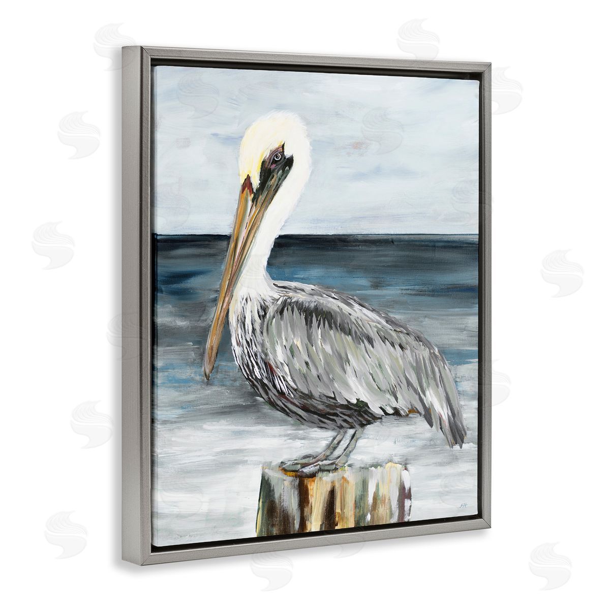 Peaceful Beach Pelican Grey Floating Frame Canvas Wall Art, Home Decor by Julie DeRice