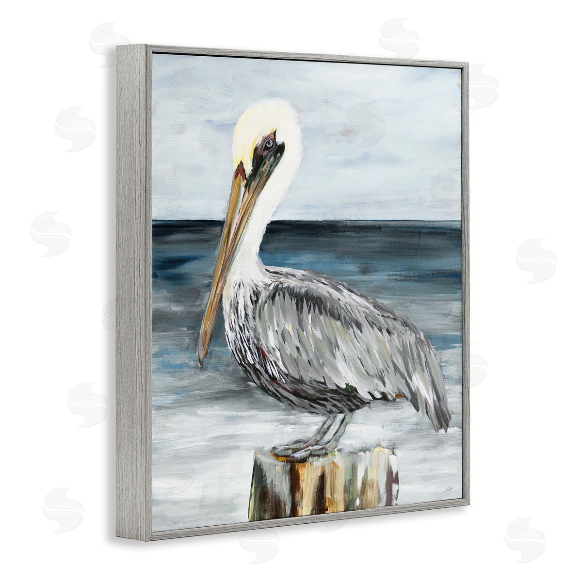 Peaceful Beach Pelican Grey Frame Print Wall Art, Home Decor by Julie DeRice