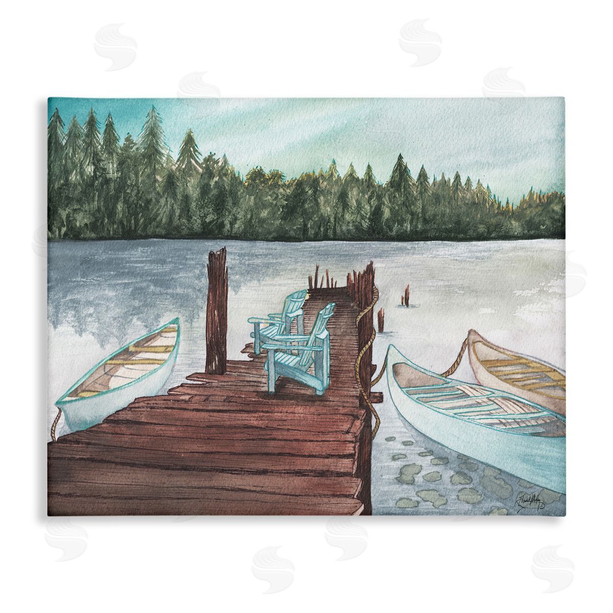 Canoes at Lake Dock Canvas Wall Art, Home Decor by Elizabeth Medley