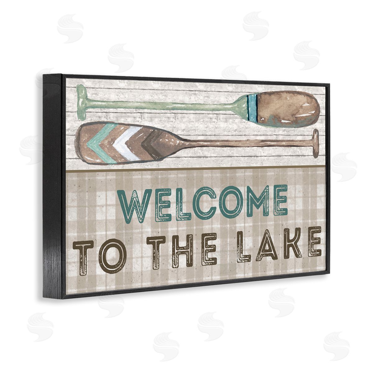 Rustic Welcome Lake Oars Black Frame Print Wall Art, Home Decor by Elizabeth Medley