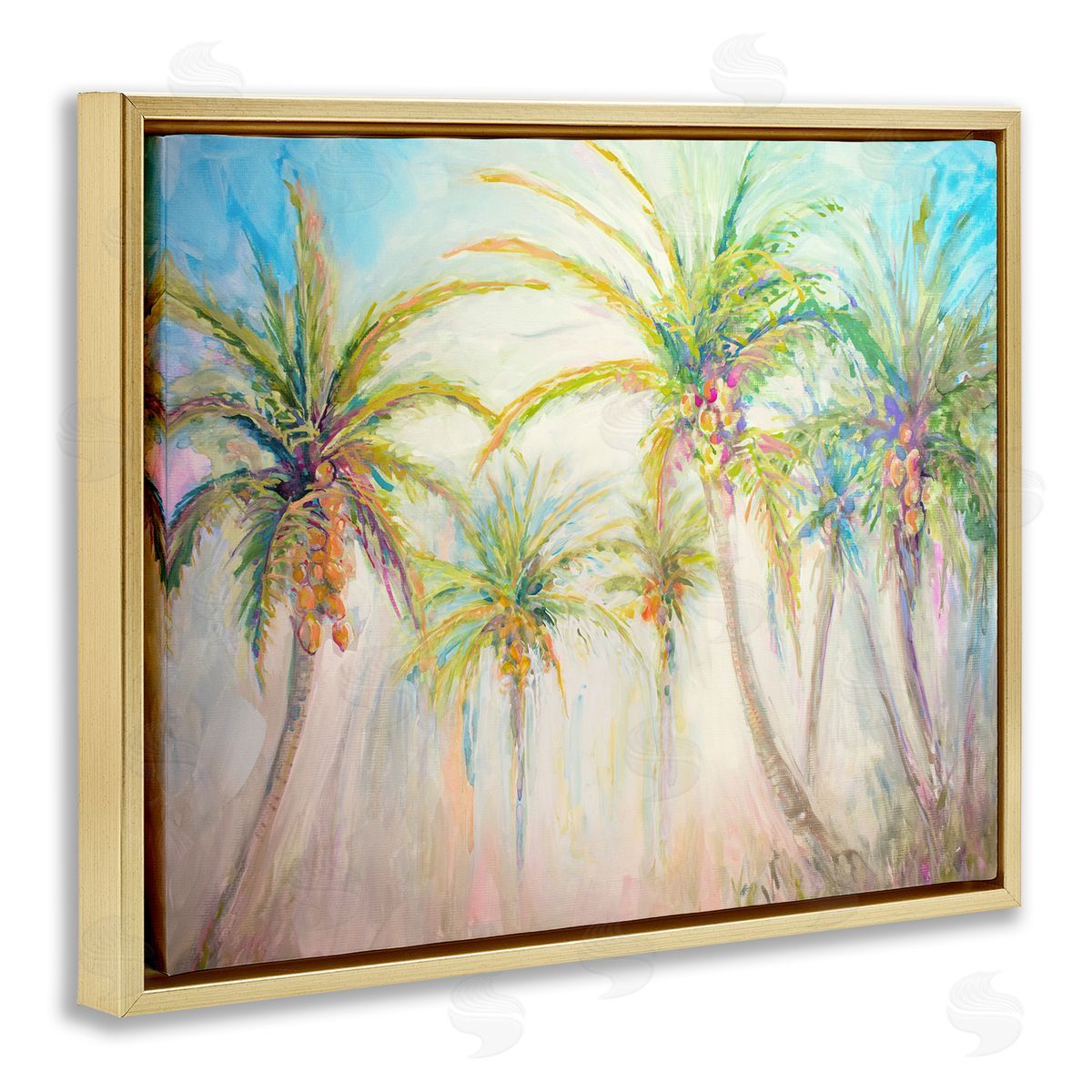 Swaying Palms Abstract Gold Floating Frame Canvas Wall Art, Home Decor by Diannart