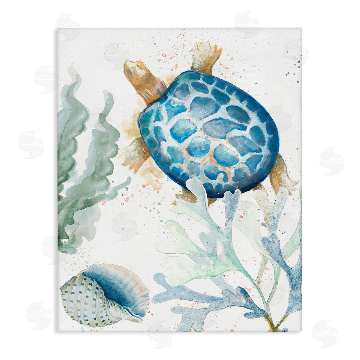 Speckled Turtle and Coral Canvas Wall Art, Home Decor by Patricia Pinto