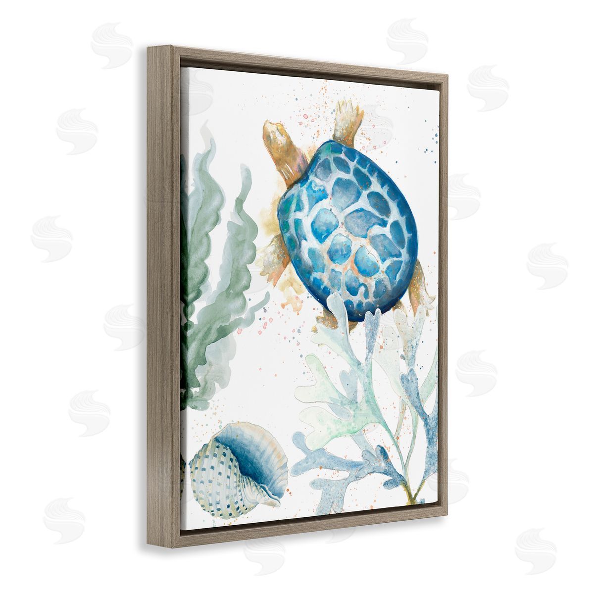 Speckled Turtle and Coral Brown Floating Frame Canvas Wall Art, Home Decor by Patricia Pinto