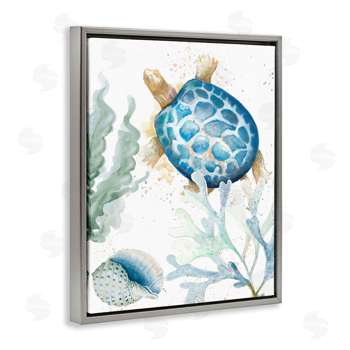 Speckled Turtle and Coral Grey Floating Frame Canvas Wall Art, Home Decor by Patricia Pinto