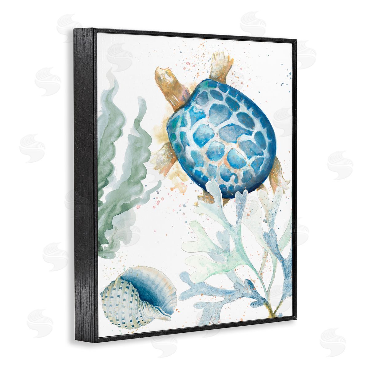 Speckled Turtle and Coral Black Frame Print Wall Art, Home Decor by Patricia Pinto