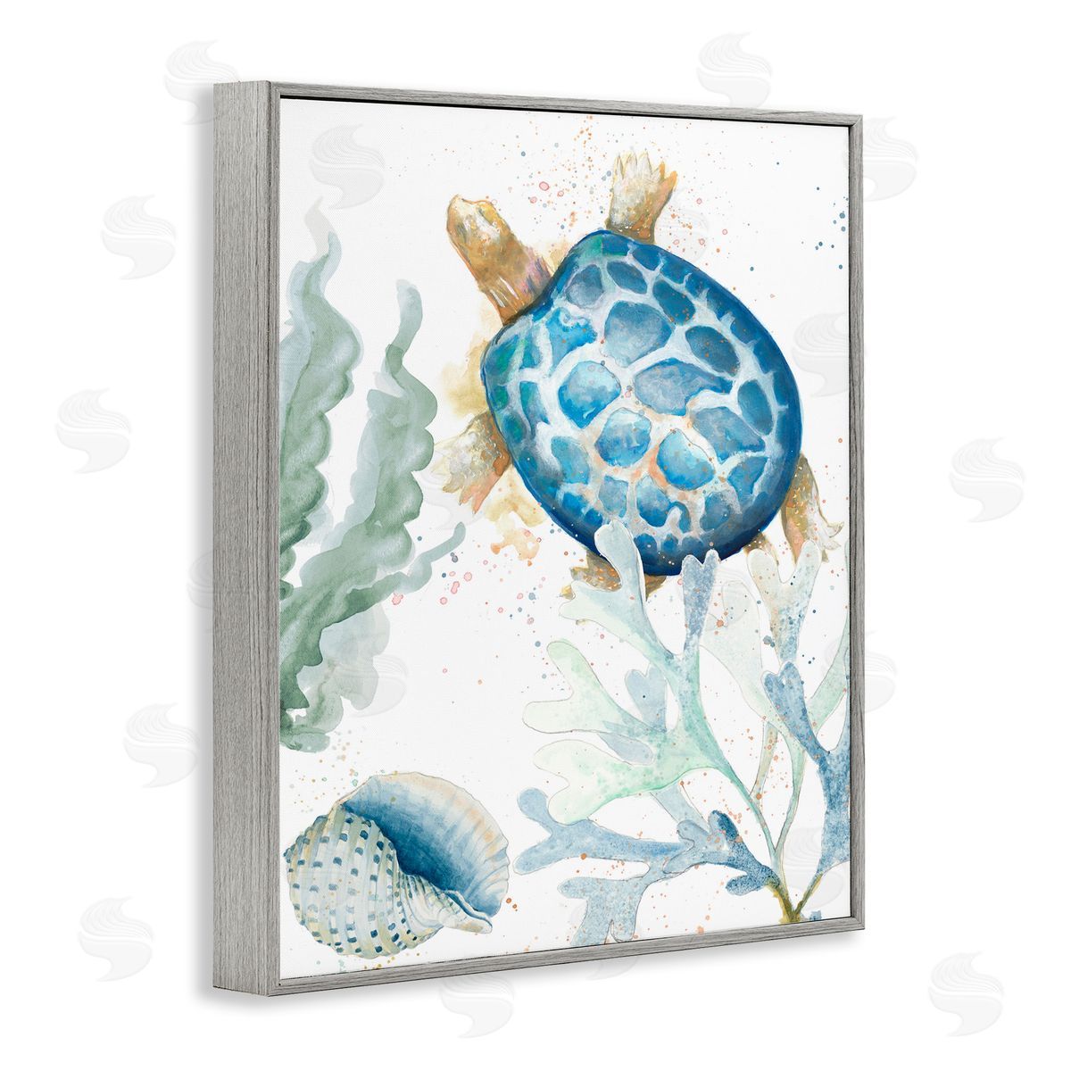 Speckled Turtle and Coral Grey Frame Print Wall Art, Home Decor by Patricia Pinto