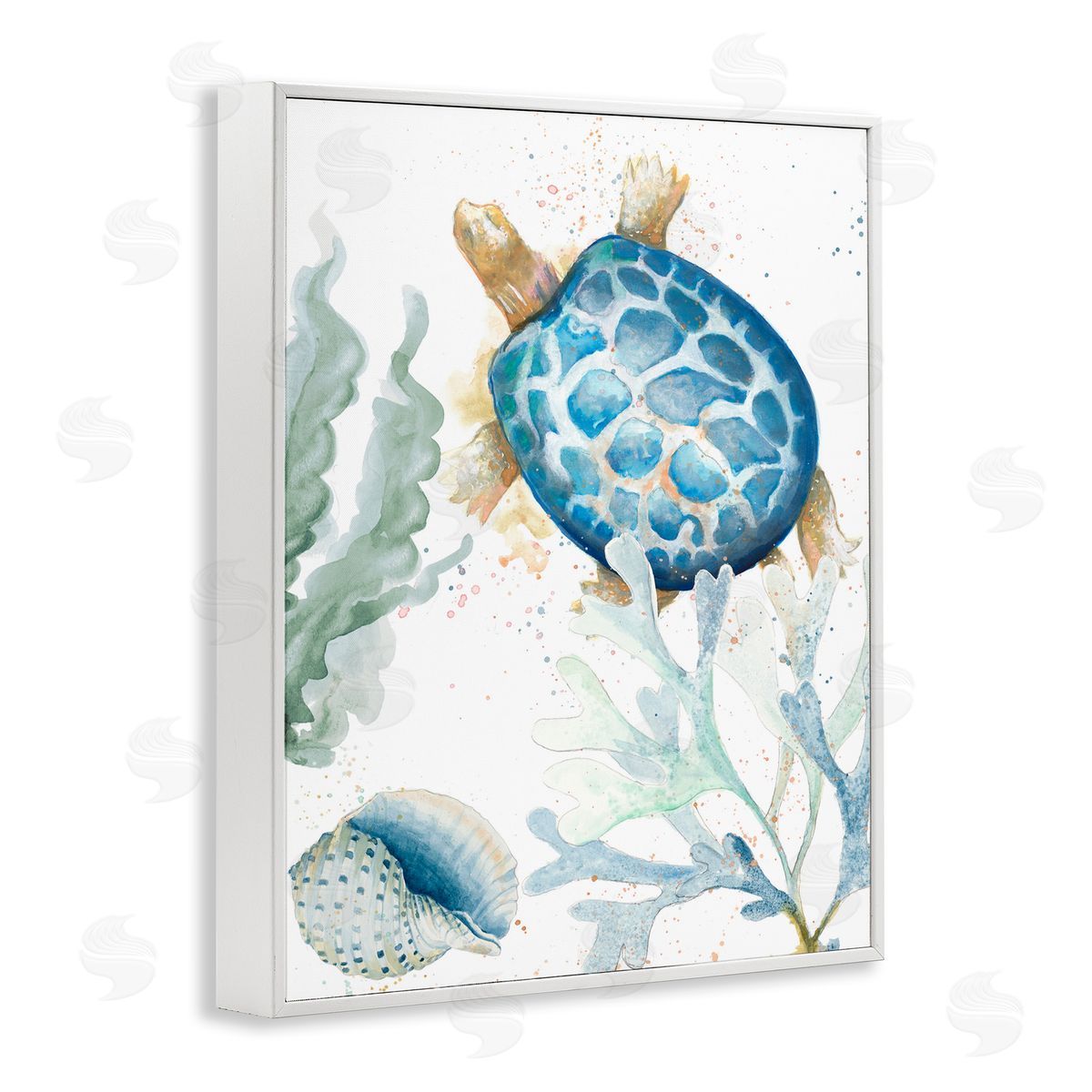 Speckled Turtle and Coral White Frame Print Wall Art, Home Decor by Patricia Pinto