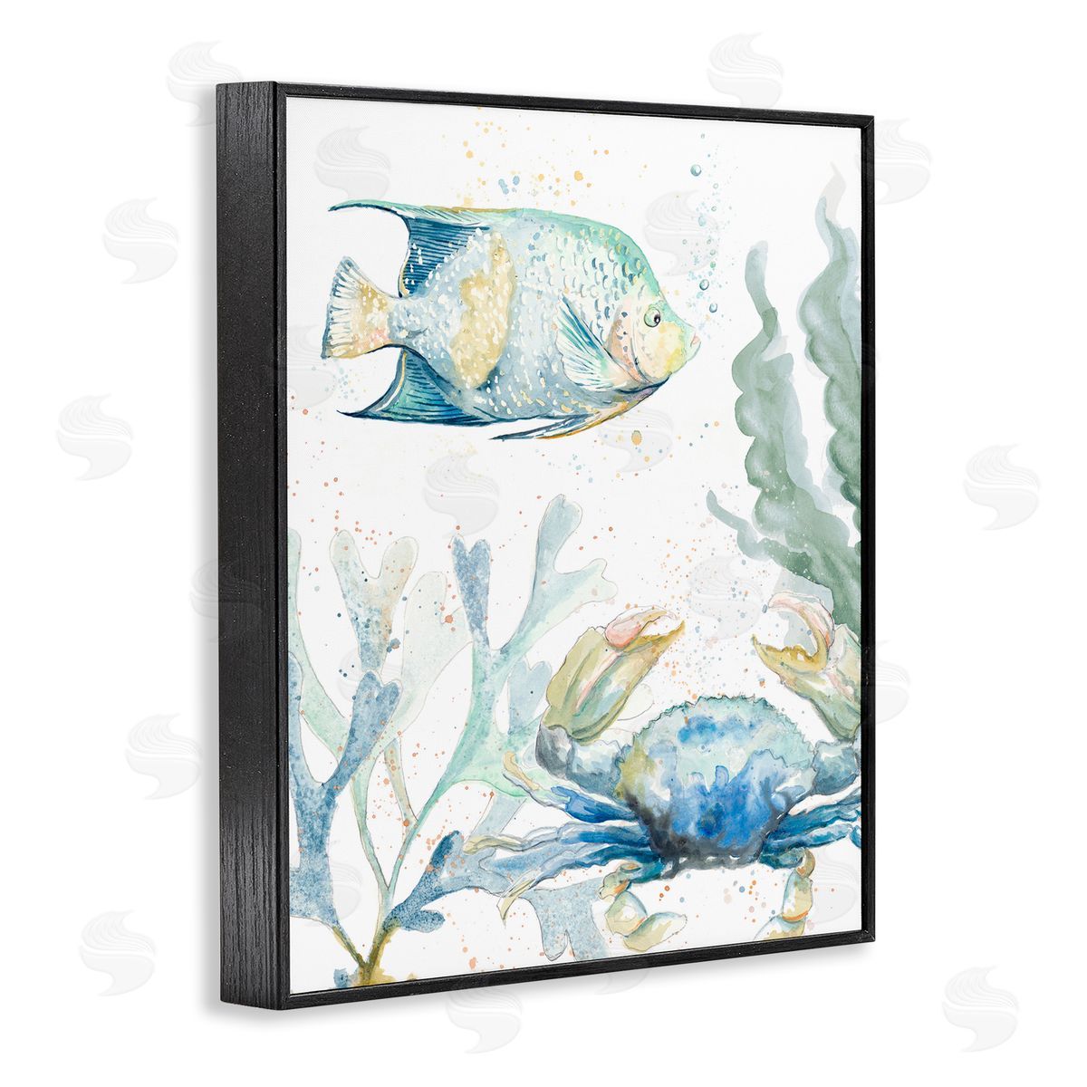 Crab and Fish Scene Black Frame Print Wall Art, Home Decor by Patricia Pinto