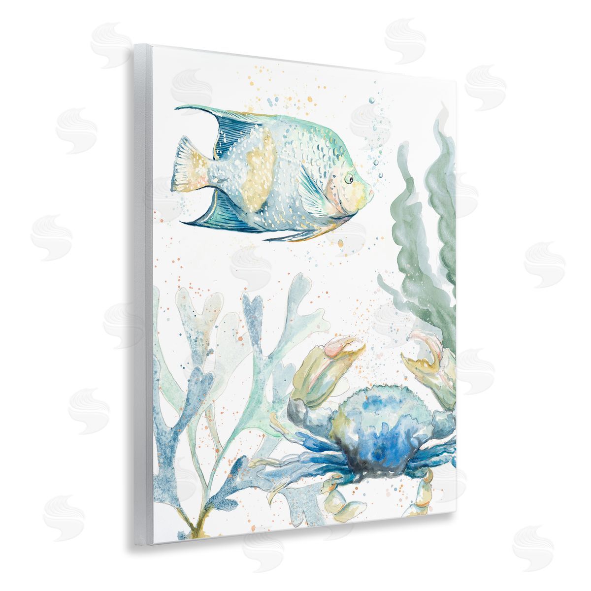 Crab and Fish Scene Wood Plaque Wall Art, Home Decor by Patricia Pinto