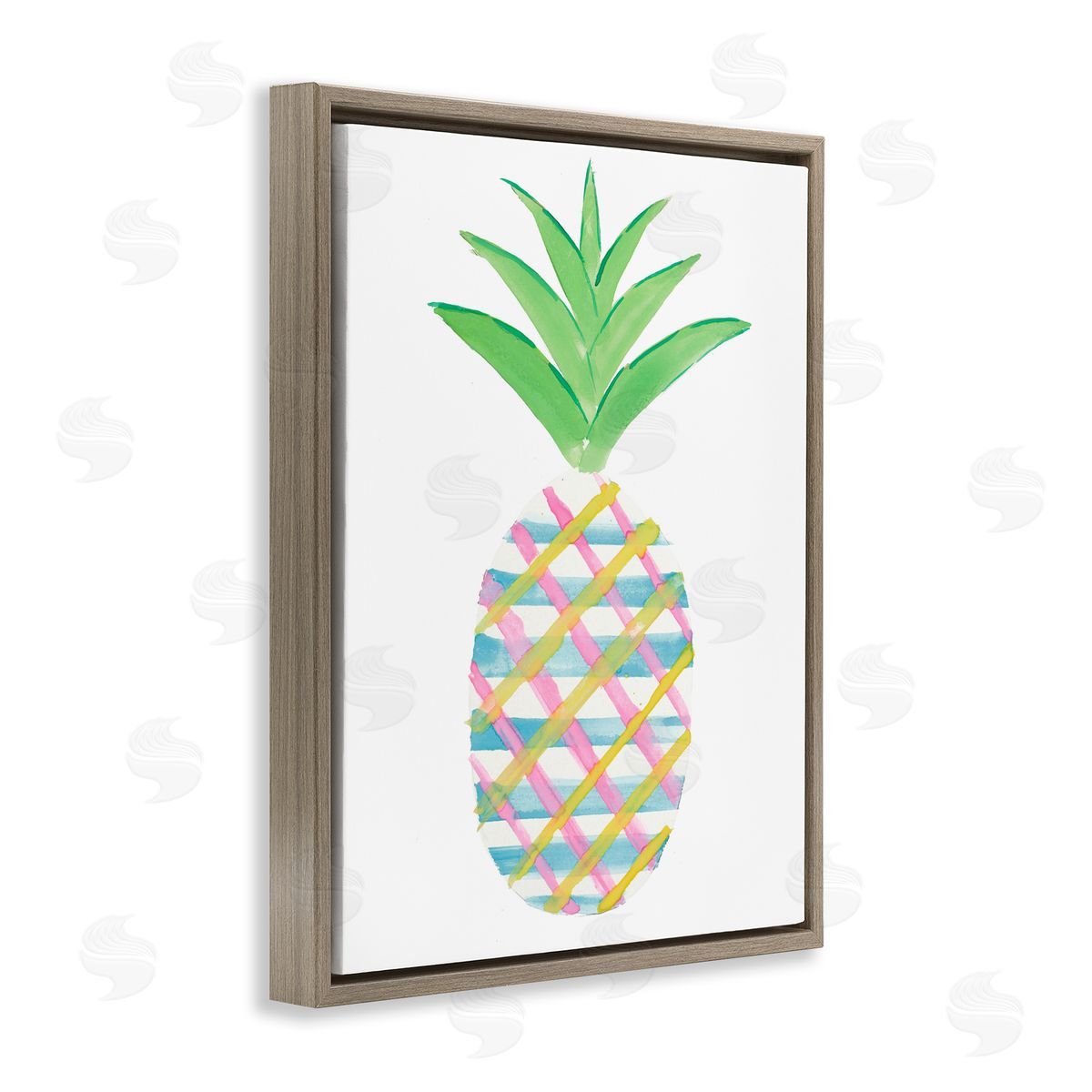 Plaid Pineapple Fruit Brown Floating Frame Canvas Wall Art, Home Decor by Julie DeRice