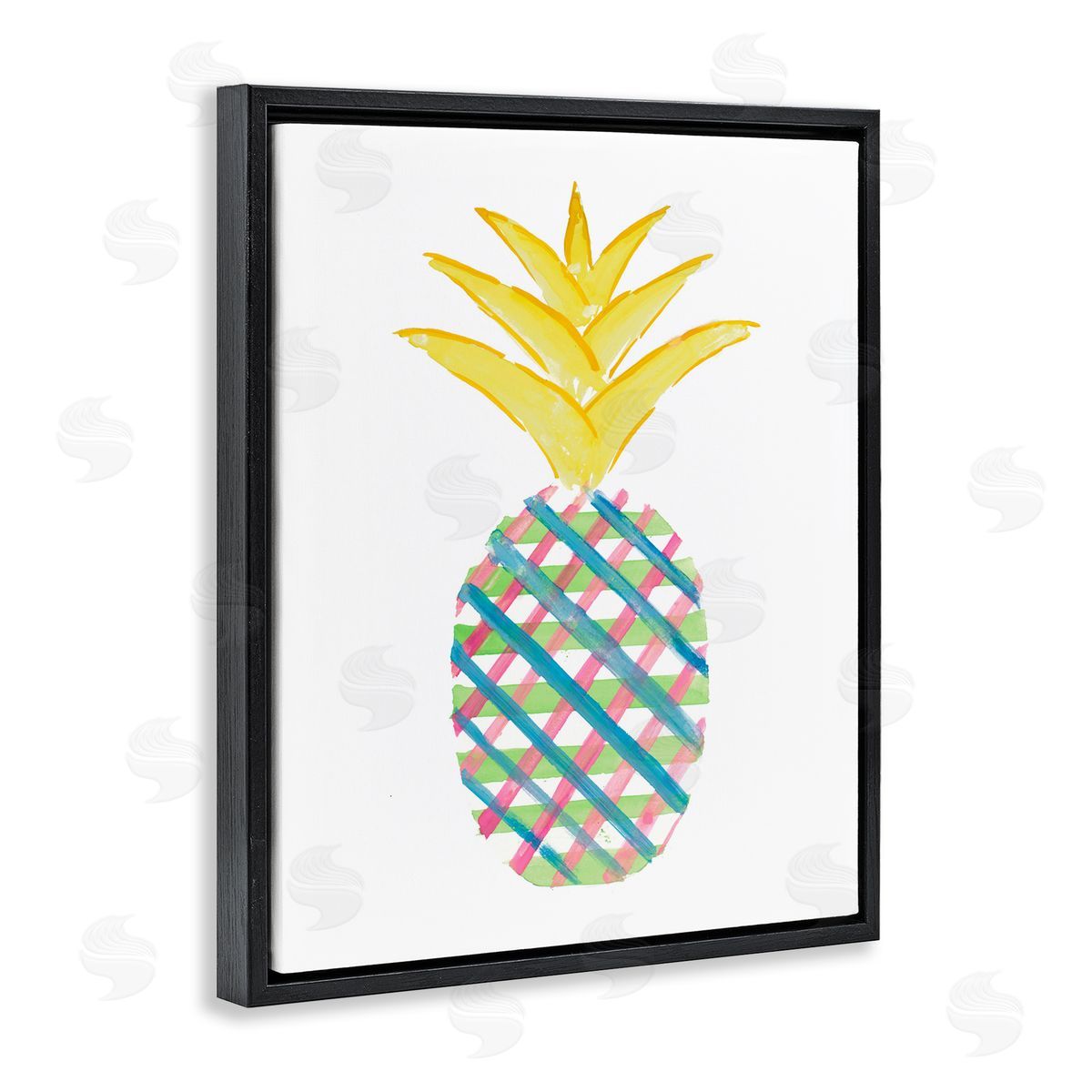 Plaid Patterned Pineapple Black Floating Frame Canvas Wall Art, Home Decor by Julie DeRice