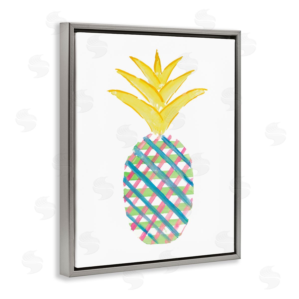 Plaid Patterned Pineapple Grey Floating Frame Canvas Wall Art, Home Decor by Julie DeRice