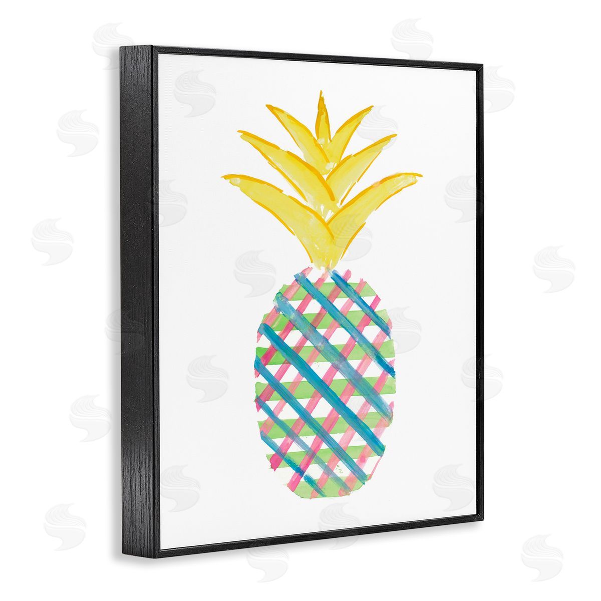 Plaid Patterned Pineapple Black Frame Print Wall Art, Home Decor by Julie DeRice