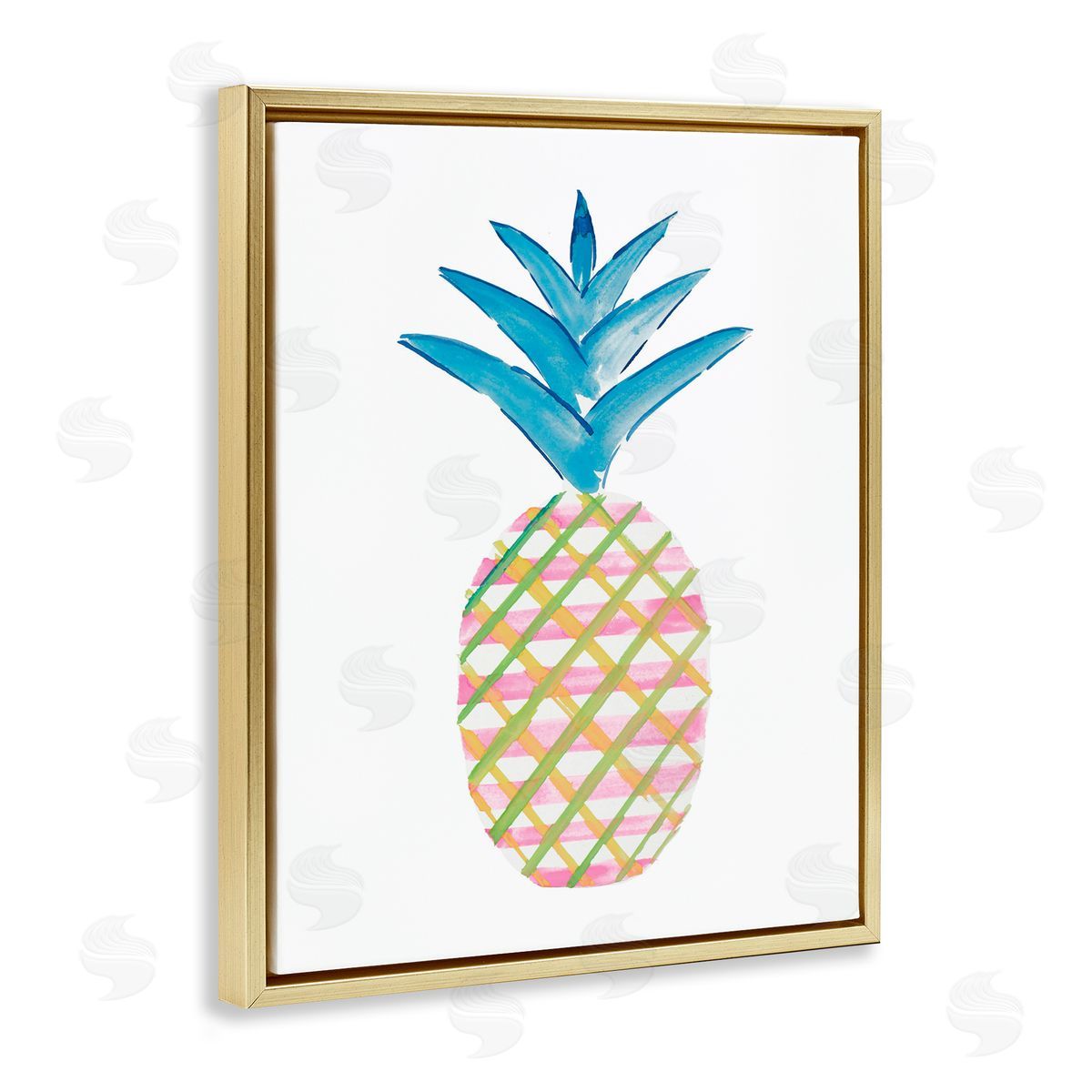 Tropical Tartan Pineapple Gold Floating Frame Canvas Wall Art, Home Decor by Julie DeRice