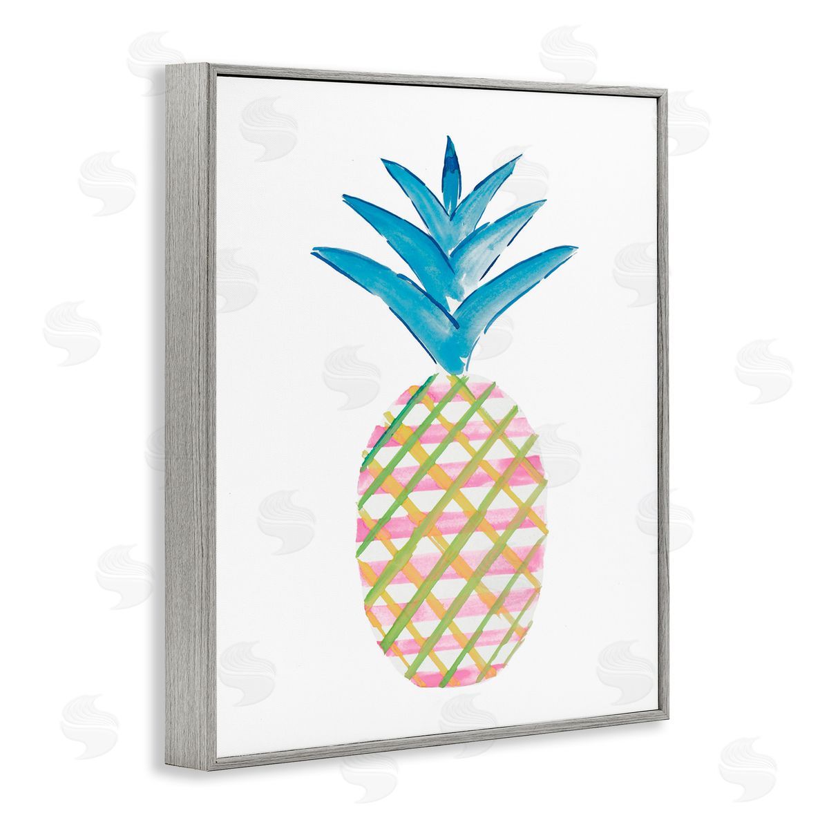 Tropical Tartan Pineapple Grey Frame Print Wall Art, Home Decor by Julie DeRice