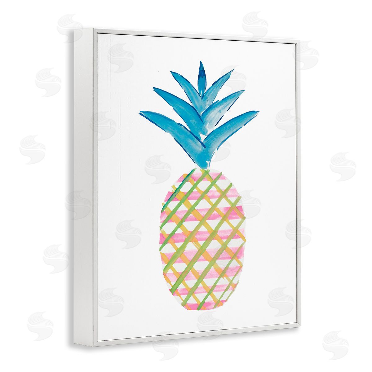 Tropical Tartan Pineapple White Frame Print Wall Art, Home Decor by Julie DeRice