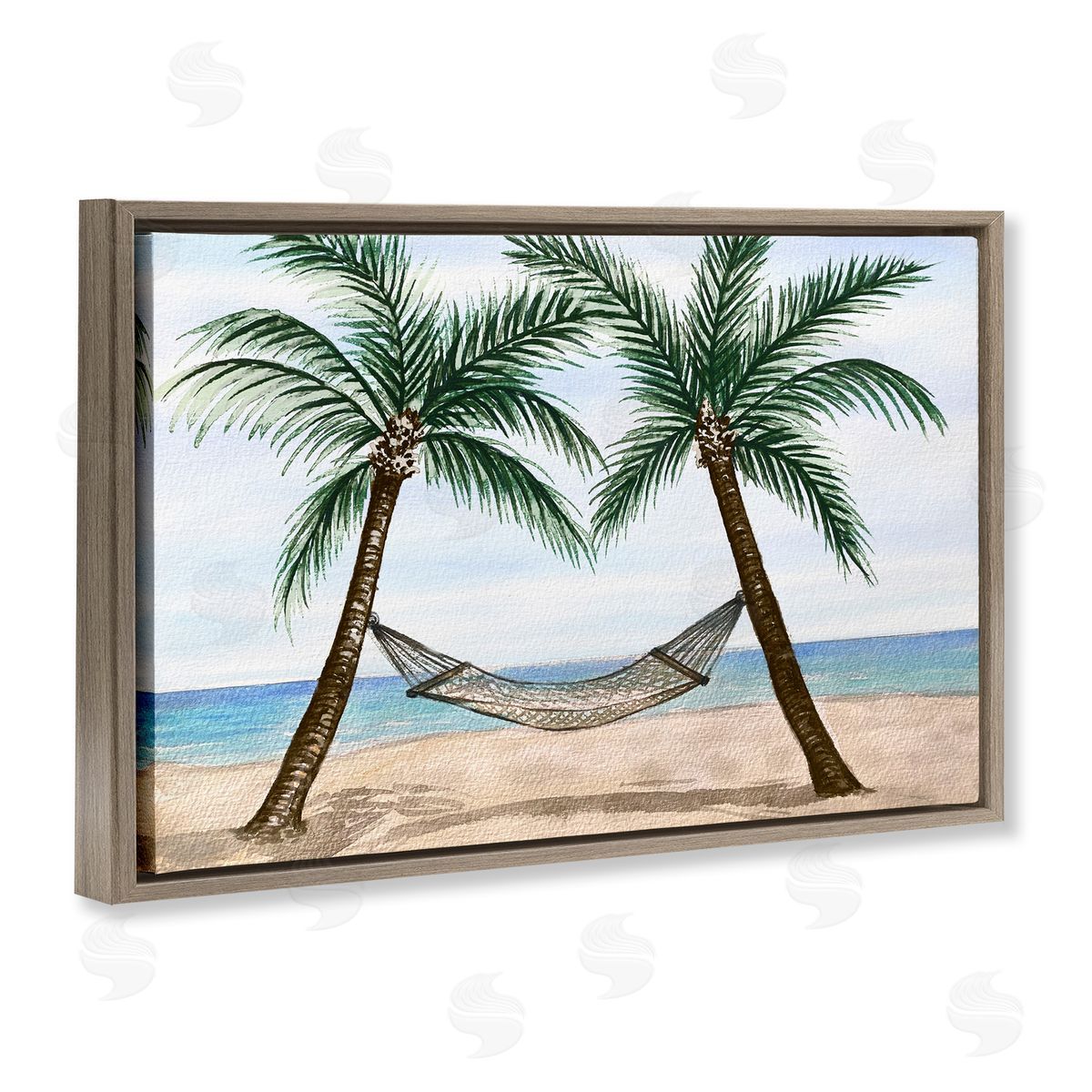 Hammock Between Palms Brown Floating Frame Canvas Wall Art, Home Decor by Nicholas Biscardi