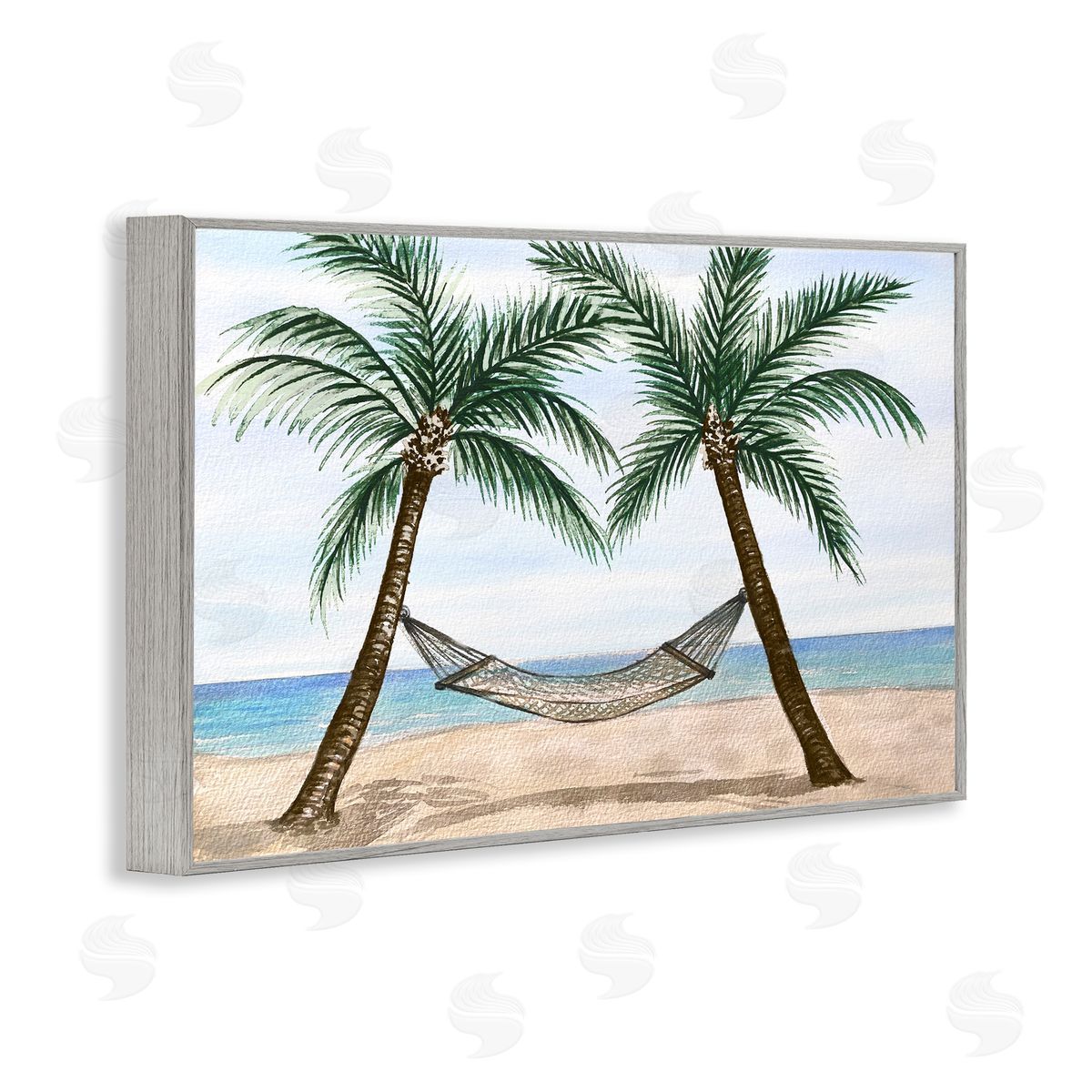Hammock Between Palms Grey Frame Print Wall Art, Home Decor by Nicholas Biscardi