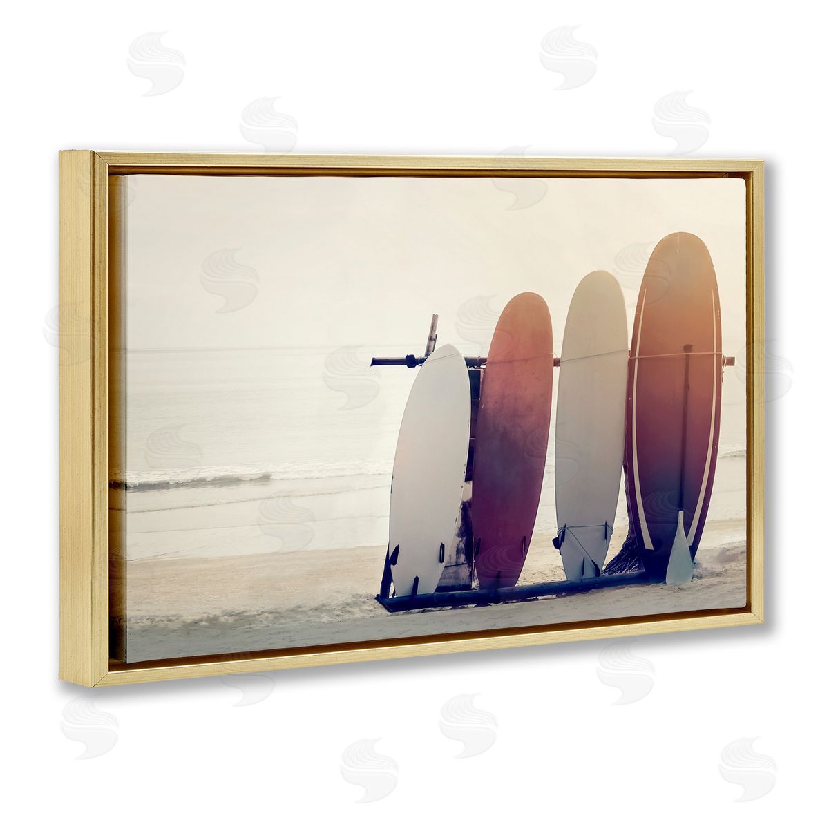 Beach Surfboards Leaning Gold Floating Frame Canvas Wall Art, Home Decor by Mike Calascibetta