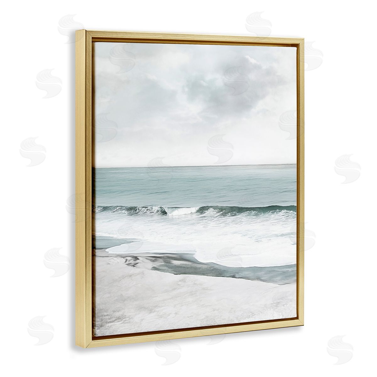 Curling Ocean Waves Gold Floating Frame Canvas Wall Art, Home Decor by Mike Calascibetta