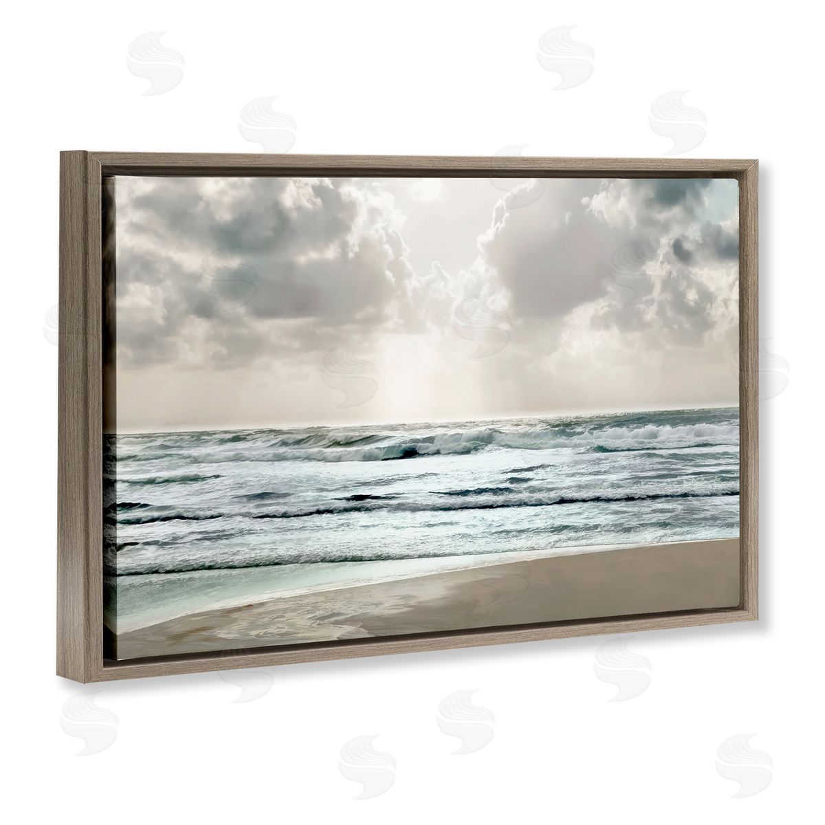 Cloudy Sunlight Beach Brown Floating Frame Canvas Wall Art, Home Decor by Mike Calascibetta