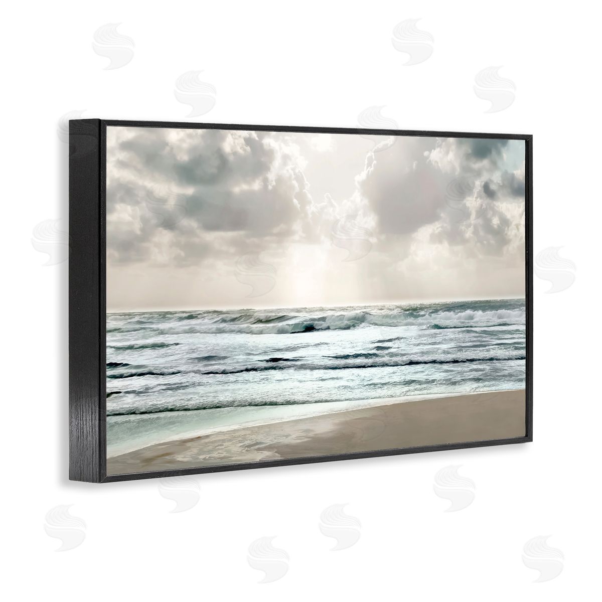 Cloudy Sunlight Beach Black Frame Print Wall Art, Home Decor by Mike Calascibetta