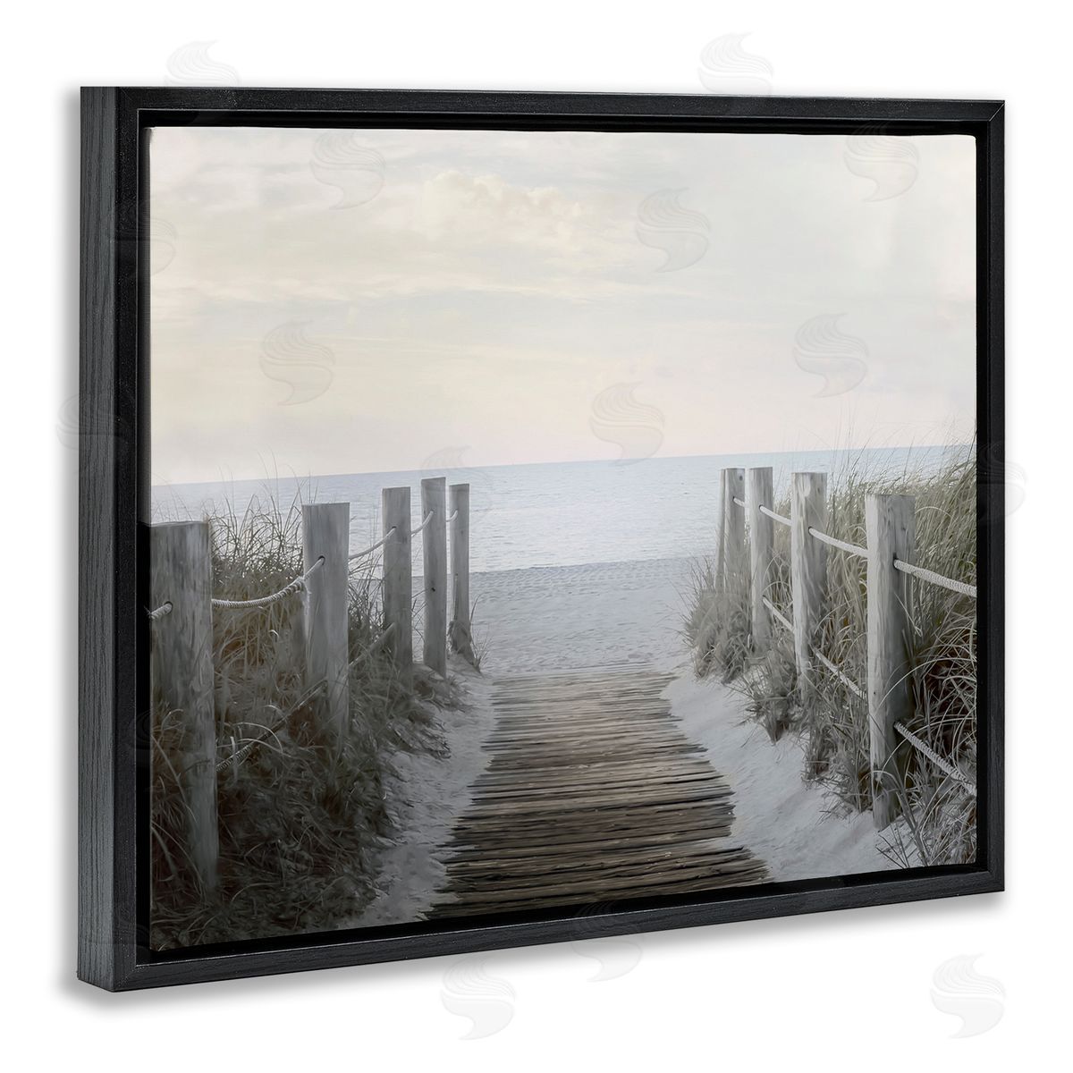 Boardwalk Steps to Beach Black Floating Frame Canvas Wall Art, Home Decor by Mike Calascibetta