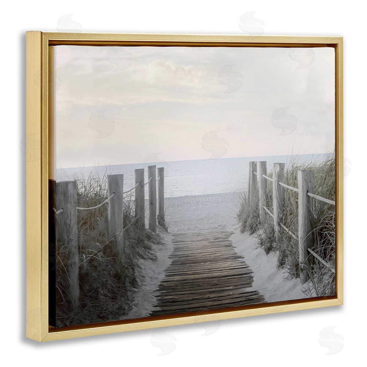Boardwalk Steps to Beach Gold Floating Frame Canvas Wall Art, Home Decor by Mike Calascibetta