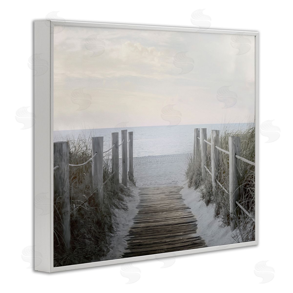 Boardwalk Steps to Beach White Frame Print Wall Art, Home Decor by Mike Calascibetta