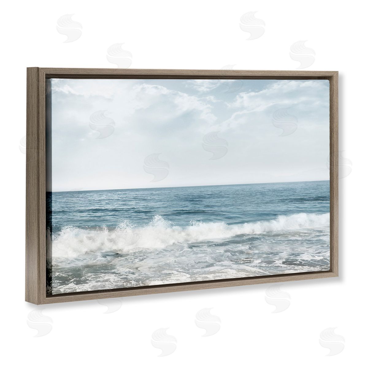 Splashing Waves Beach Brown Floating Frame Canvas Wall Art, Home Decor by Mike Calascibetta