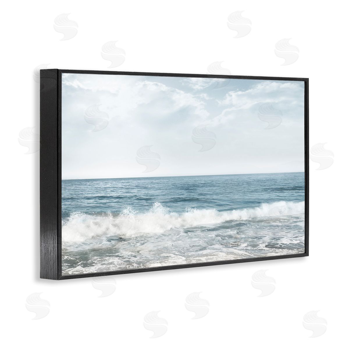 Splashing Waves Beach Black Frame Print Wall Art, Home Decor by Mike Calascibetta