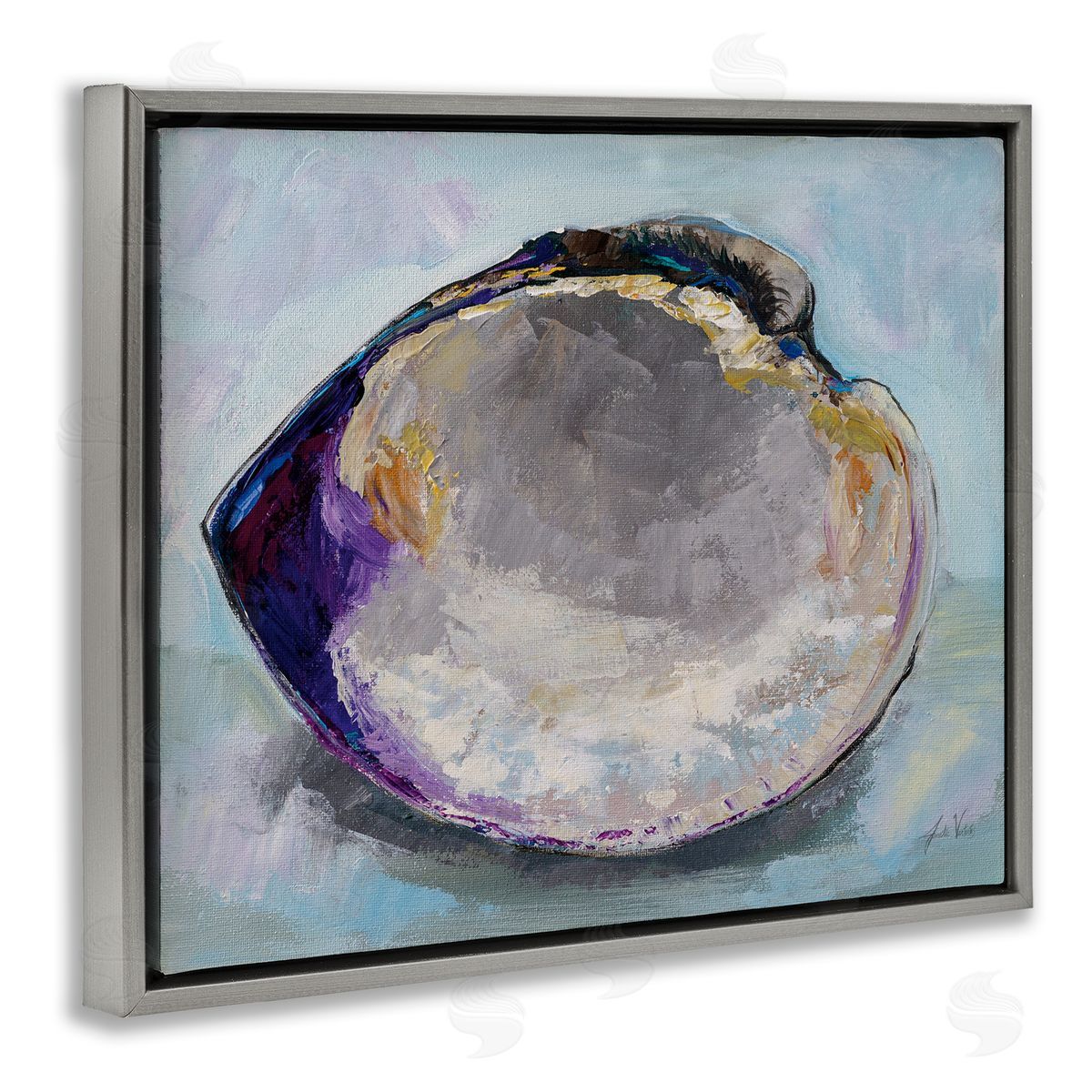 Baby Clam Shell Grey Floating Frame Canvas Wall Art, Home Decor by Jeanette Vertentes