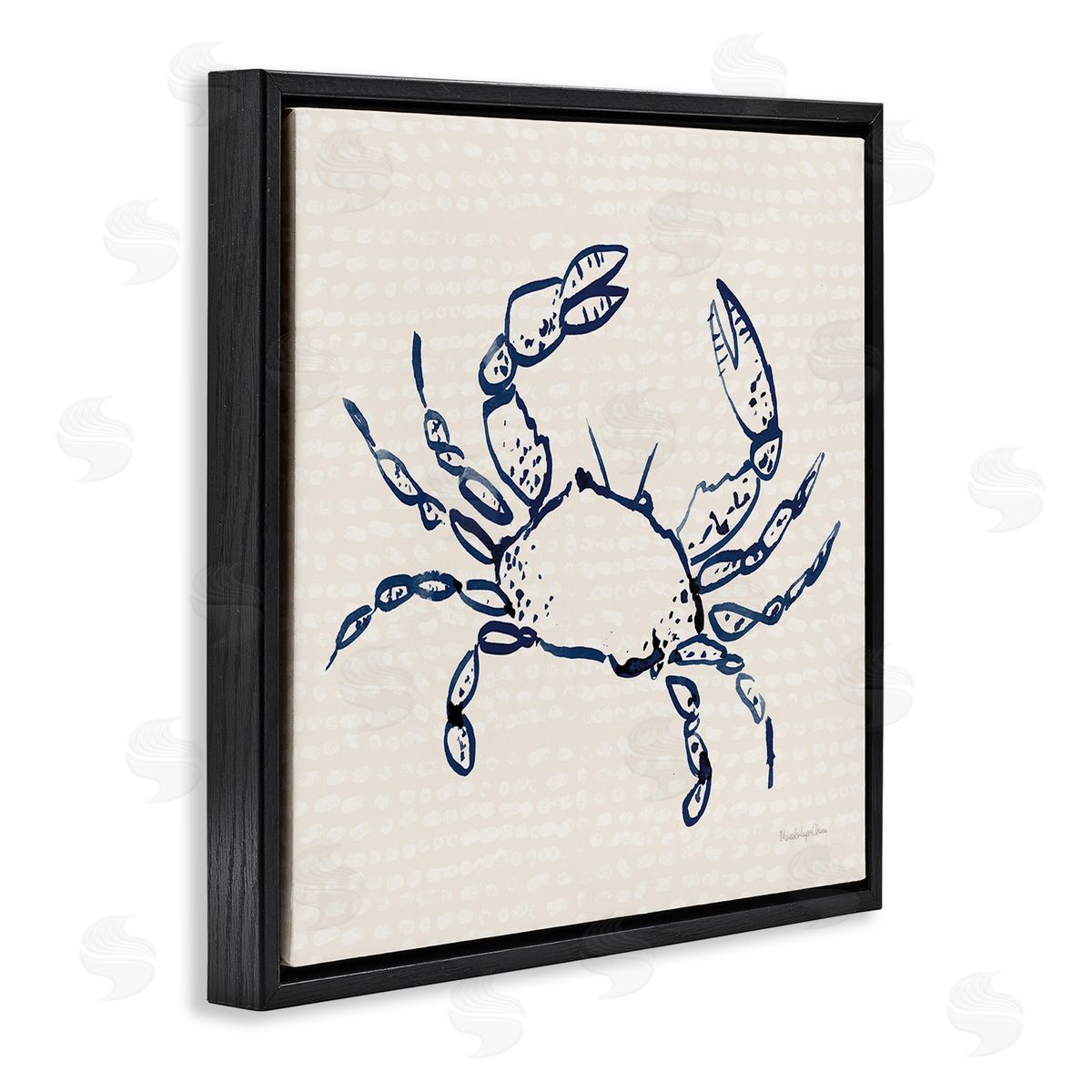 Crab with Dotted Background Black Floating Frame Canvas Wall Art, Home Decor by Mercedes Lopez Charro