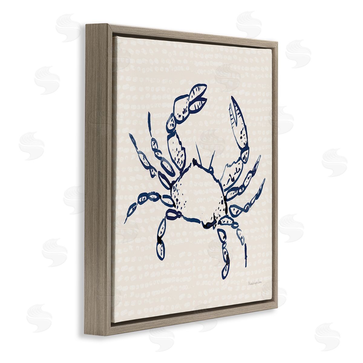 Crab with Dotted Background Brown Floating Frame Canvas Wall Art, Home Decor by Mercedes Lopez Charro